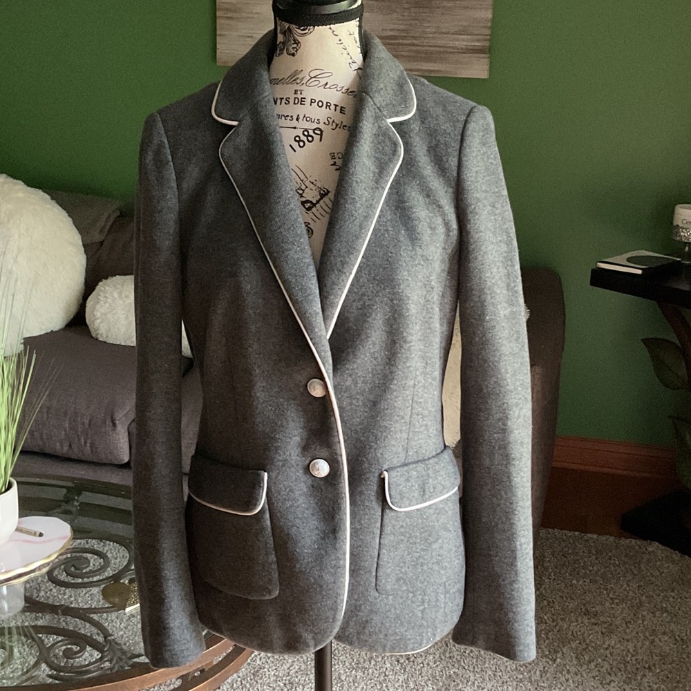 Banana Republic Charcoal Blazer with White Piping, Size 6